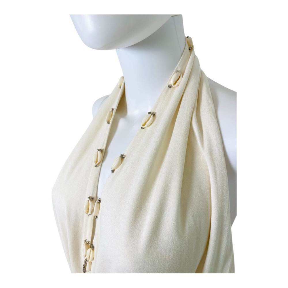 Elegant Ivory Halter Top jumpsuit with Shell Accents